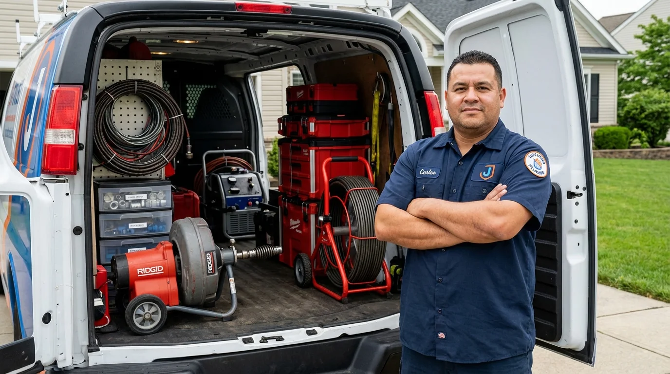 Professional drain cleaning equipment and Johns Plumbing LLC plumber in Minden