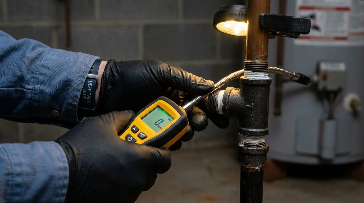 Gas leak detection with electronic sniffer by Johns Plumbing LLC in Minden